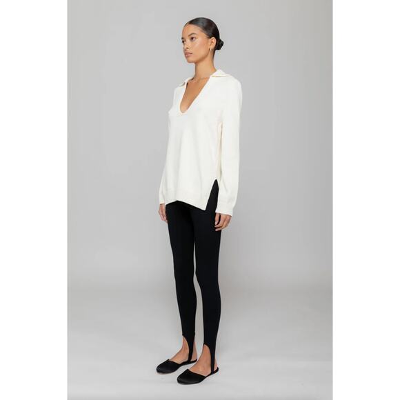 LESET May Polo V Neck Sweater Off White Cream {K30} - Picture 5 of 11